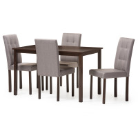 Baxton Studio Andrew 5PC Grey 9-Grids Dining Set Andrew Modern and Contemporary 5-Piece Grey Fabric Upholstered Grid-tufting Dining Set